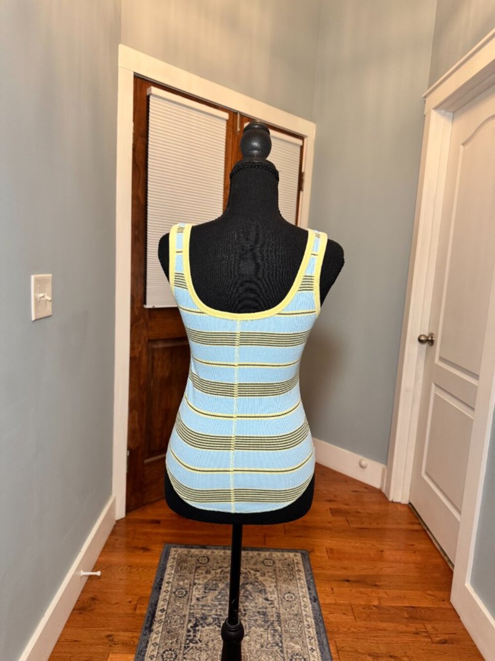 Aerie Blue Yellow Striped Ribbed Tank Top S/P Y2K Fitted Stretch - Picture 3 of 8